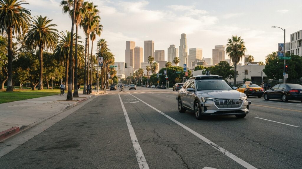 Autonomous vehicle operating on a California road under 2026 regulations